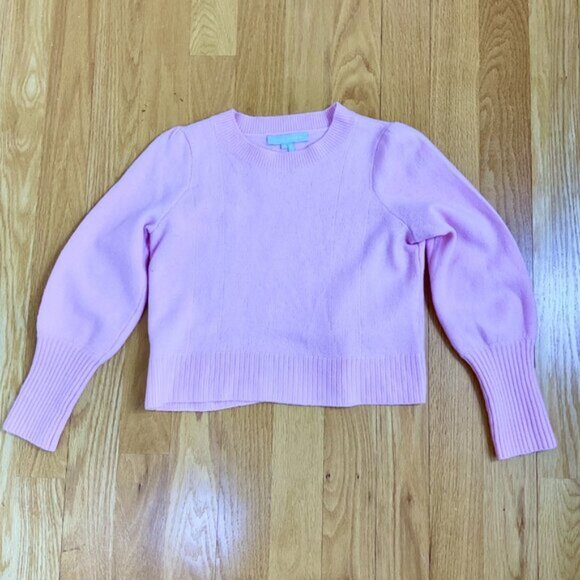 Hill House Sweater Merino Wool Pink Cropped Puff Sleeves Tuckernuck Sylvie (M) - Picture 4 of 6